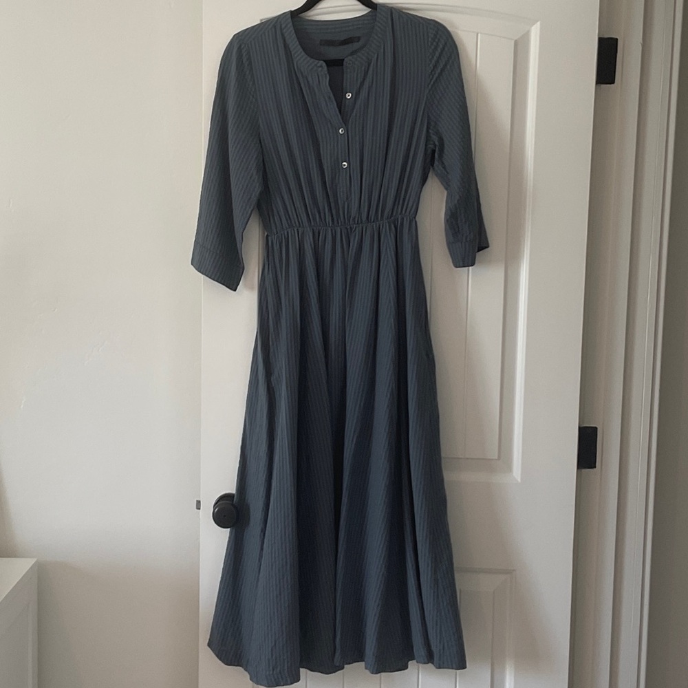 Jenni Kayne Slate Blue Ribbed Button-Front Maxi Dress